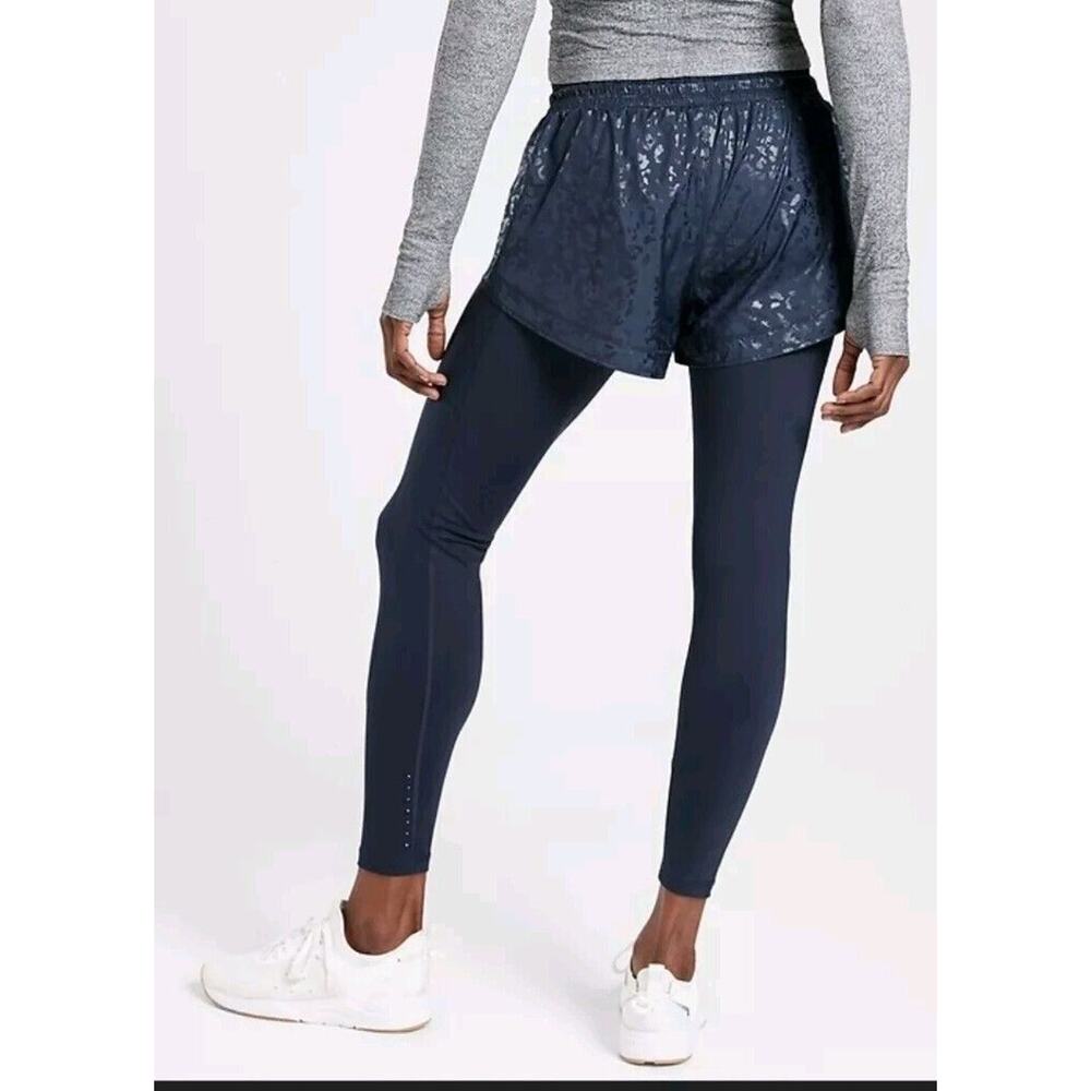 ATHLETA Rainier 2 In 1 Tight Womens Xs‎ Navy Blue Built-in Shorts & Leggings